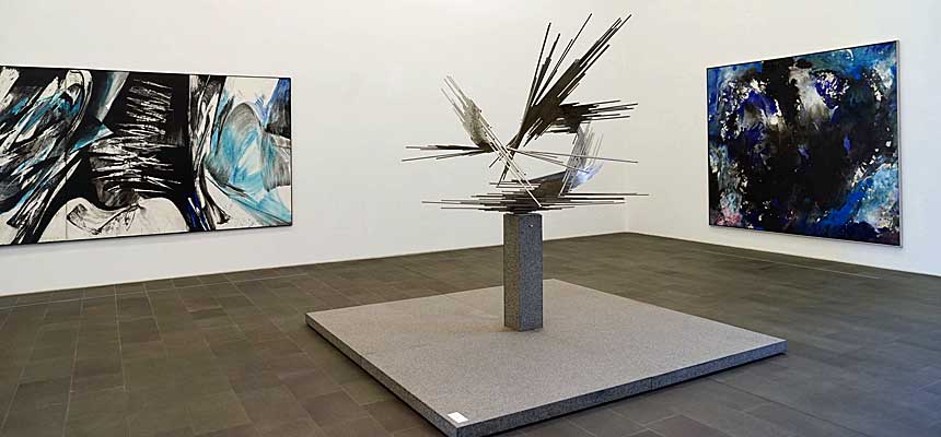 Abb.: MKM, Installationsansicht (v.l.): K.O. Götz, Norbert Kricke, Fred Thieler, Foto: E. Juran, Oberhausen