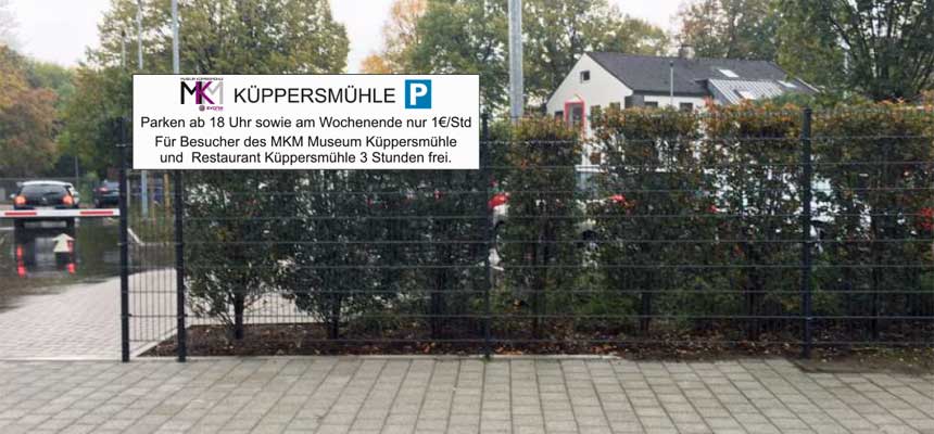 Parkplatz Küppersmühle Schild
